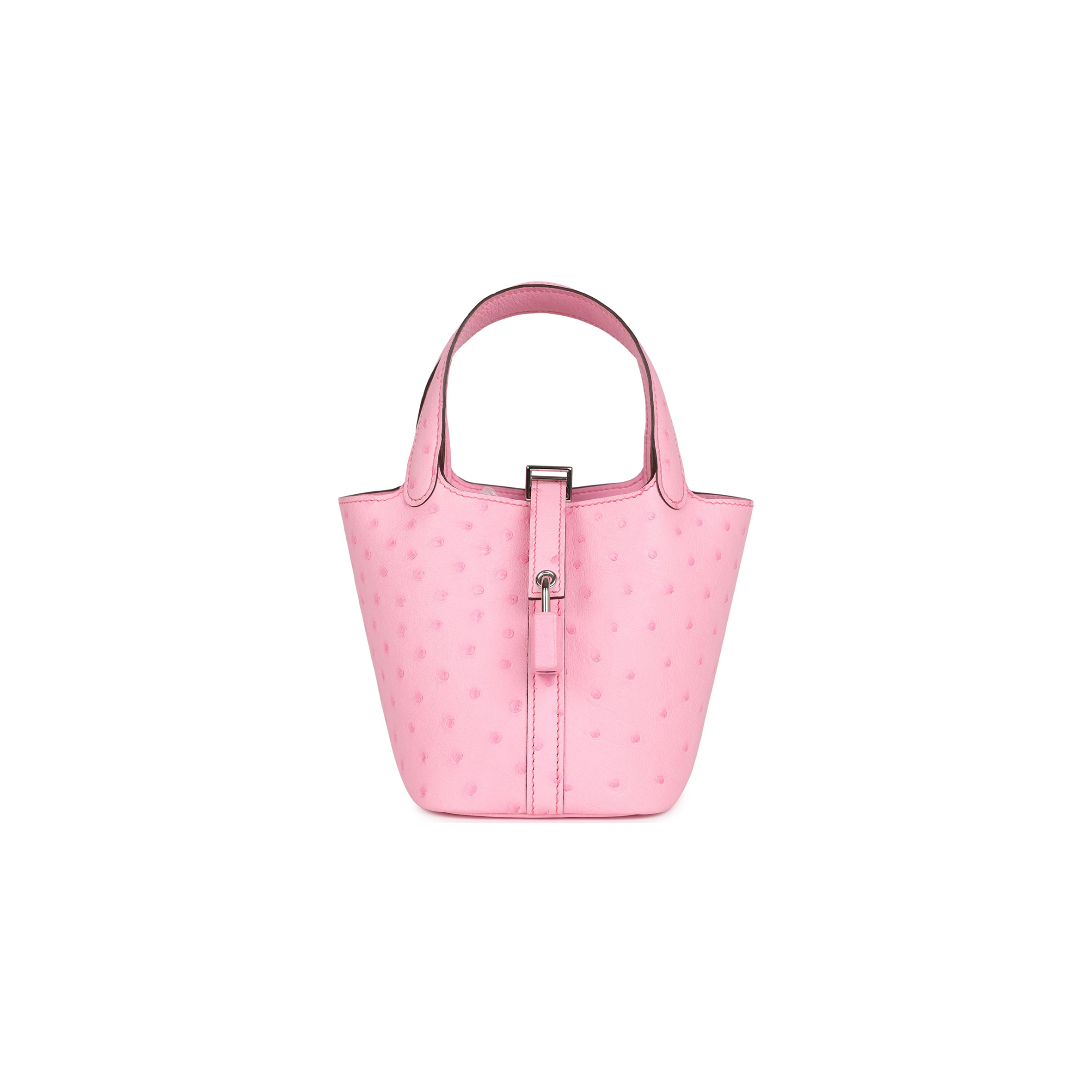 HERMÈS MASTER MICRO PICOTIN LOCK 14 BUBBLEGUM OSTRICH PALLADIUM HARDWARE (14*12*10cm) 